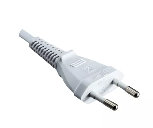 Euro plug type C to C7 90° down, 0,75mm², VDE, white, length 2,00m