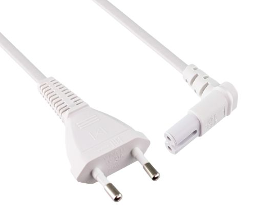 Ευρωβύσμα τύπου C έως C7 90° γωνιακό στο κάτω μέρος, 0.75mm², VDE, λευκό, μήκος 2.00m