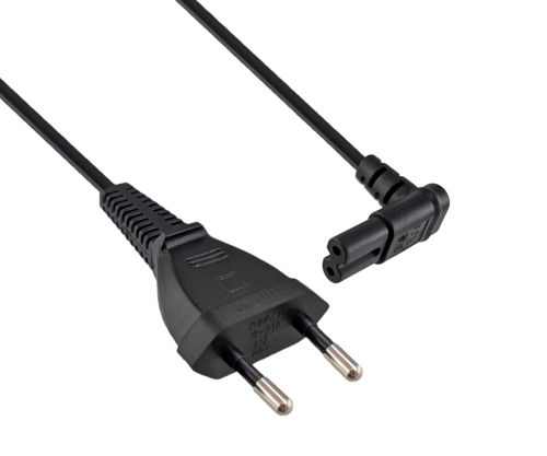 Fiche Euro type C sur C7 90° en bas, 0,75mm², VDE, noir, longueur 2,00m