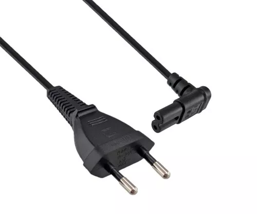 Wtyczka Euro typu C do C7 90° dolna, 0,75 mm², VDE, czarna, długość 2,00 m