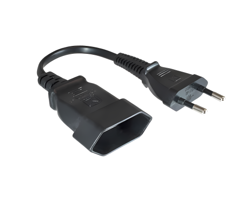 Strømkabel Euro-plugg til Euro-kontakt, 0,75 mm², Euro CEE 7/16, skjøteledning, svart, DINIC-boks med Euro-hull, lengde 0,20 m