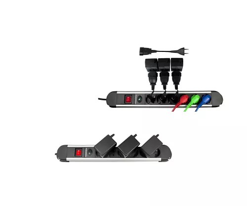 Strømkabel Euro-plugg til Euro-kontakt, 0,75 mm², Euro CEE 7/16, skjøteledning, svart, DINIC-boks med Euro-hull, lengde 0,20 m