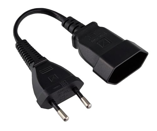 Mains cable extension, Euro plug to Euro socket, 0.75mm², black, length 0.20m, short