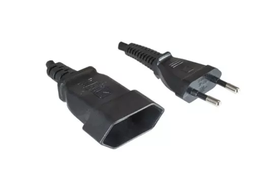 Power cord Euro plug to socket, 0,75mm², extension, VDE, black, length 2,00m