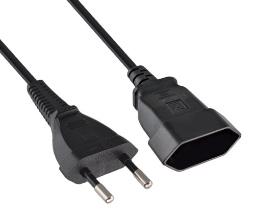 Cable de alimentación euroconector a enchufe, 0,75 mm², prolongación, negro, longitud 2,00 m