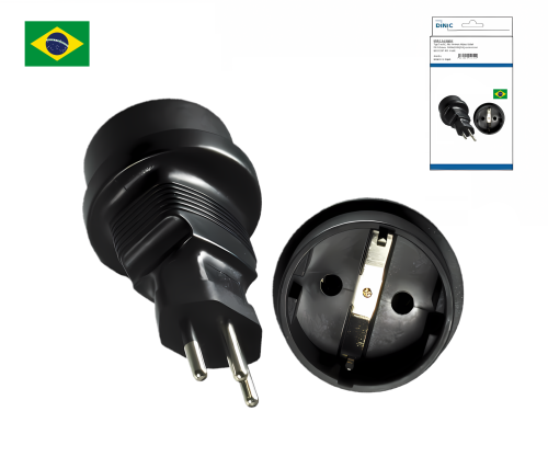 Power adapter Brazil CEE 7/3 to BRA type N, black, DINIC box with Euro hole