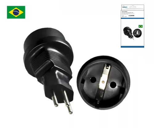 Power adapter Brazil CEE 7/3 to BRA type N, black, DINIC box with Euro hole Power adapter Brazil CEE 7/3 to BRA type N, black, DINIC box with Euro hole