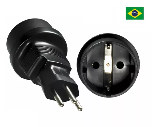 Power adapter Brazil CEE 7/3 to BRA type N, black, DINIC box with Euro hole Power adapter Brazil CEE 7/3 to BRA type N, black, DINIC box with Euro hole