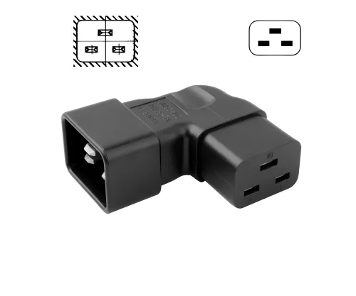 C19 to C20 angled mains adapter, YL-3318L-1 IEC 60320-C19/20 angled sideways, right/left