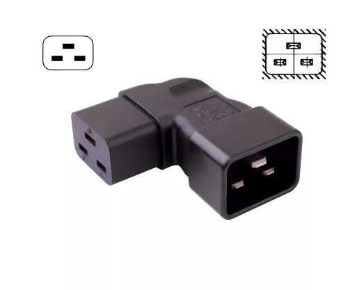 C19 to C20 angled mains adapter, YL-3318L IEC 60320-C19/20 angled sideways, left/right