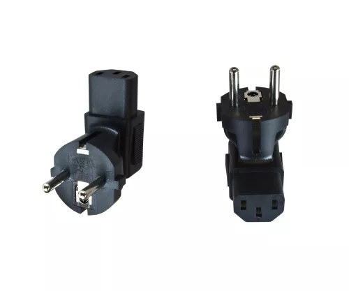 Stromadapter, Netzadapter Kaltgerätestecker C13 auf CEE 7/7 90° Schutzkontaktstecker