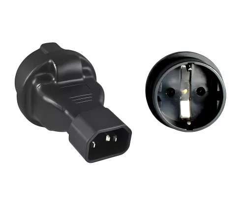 Stromadapter, Netzadapter Schutzkontaktbuchse CEE 7/3 auf C14 Kaltgerätestecker, USV Adapter