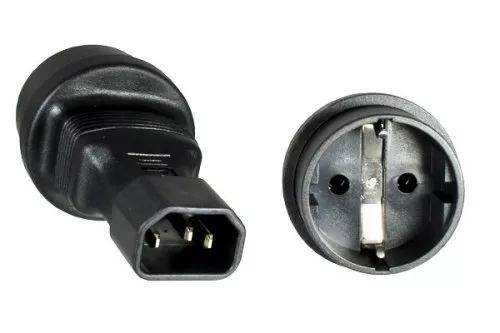 Stromadapter, Netzadapter Schutzkontaktbuchse CEE 7/3 auf C14 Kaltgerätestecker, USV Adapter