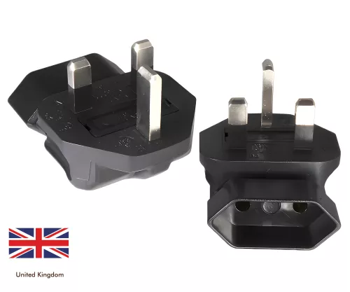 Power adapter Euro socket 2pin IEC 60320-C6 90° to England UK type G 3A plug, YL-6022L Power adapter Euro socket 2pin IEC 60320-C6 90° to England UK type G 3A plug, YL-6022L