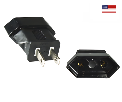 Stromadapter Amerika Eurostecker auf USA/Japan US Nema 1-15P St./Europlug EN50075 Bu., DINIC Box mit Euroloch