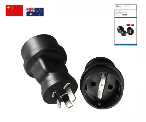 Power adapter Australia CEE 7/3 to AUS/China, black, DINIC box with Euro hole