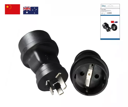 Adattatore di alimentazione Australia CEE 7/3 a AUS/Cina, nero, scatola DINIC con foro Euro