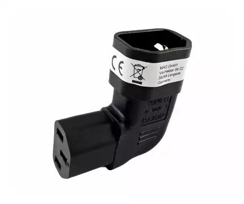 Adaptateur secteur C13 sur C14 coudé horizontal 90° vers la droite, DINIC