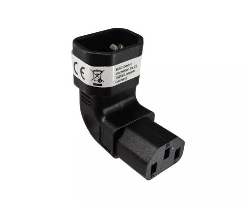 C13 to C14 angled mains adapter, YL-3212L-3 IEC 60320-C13/14 horizontal angled, top/bottom