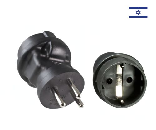 Power adapter Israel CEE 7/3 to ISR type H CEE 7/3 socket/ISR type H 3pin plug, black, DINIC box with Euro hole