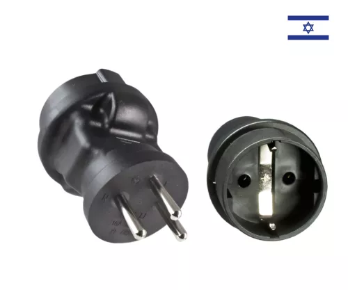 Power adapter Israel CEE 7/3 to ISR type H CEE 7/3 socket/ISR type H 3pin plug, black, DINIC box with Euro hole