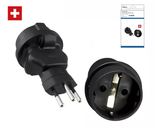 Stromadapter Schweiz CEE 7/3 auf CHE Typ J CEE 7/3 Bu./CHE Typ J St. 10A Sicherung, DINIC Box mit Euroloch