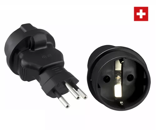 Stromadapter Schweiz CEE 7/3 auf CHE Typ J CEE 7/3 Bu./CHE Typ J St. 10A Sicherung, DINIC Box mit Euroloch