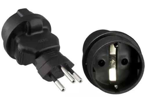 Adapter zasilania Szwajcaria gniazdo CEE 7/3 do bezpiecznika CHE typ J 10A 10A, czarny