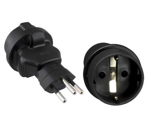 Adapter zasilania Szwajcaria gniazdo CEE 7/3 do bezpiecznika CHE typ J 10A 10A, czarny