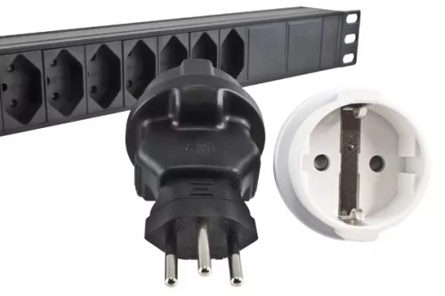Stromadapter Schweiz CEE 7/3 Buchse auf CHE Typ J 10A 10A Sicherung, schwarz