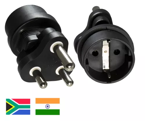 Power adapter South Africa/India CEE 7/3 socket to ZAF 3pin plug type M, YL-8023