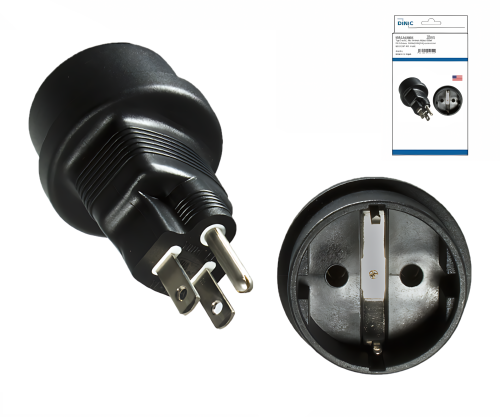 Travel adapter America USA/Japan CEE 7/3 to type B CEE 7/3 socket/USA Nema 5-15P 3pin pc., DINIC box with Euro hole