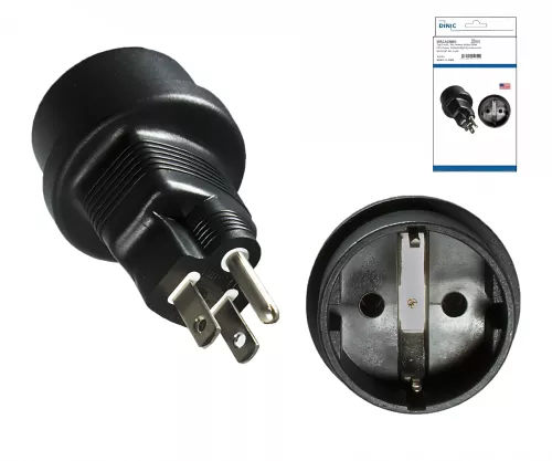 Reiseadapter Amerika USA/Japan CEE 7/3 auf Typ B CEE 7/3 Buchse/USA Nema 5-15P 3pin St., DINIC Box mit Euroloch