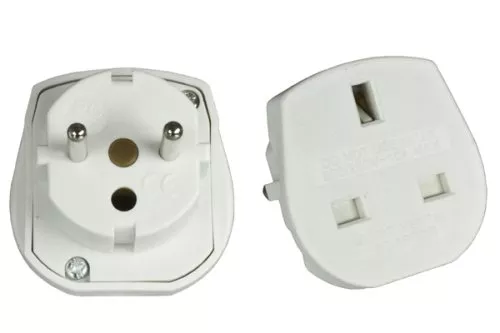 Adaptateur de courant Angleterre type G femelle sur CEE 7/7 mâle, blanc