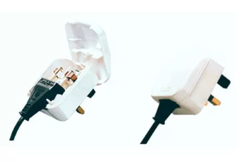 Power adapter EU socket to UK type G plug, 3A, screwed, white