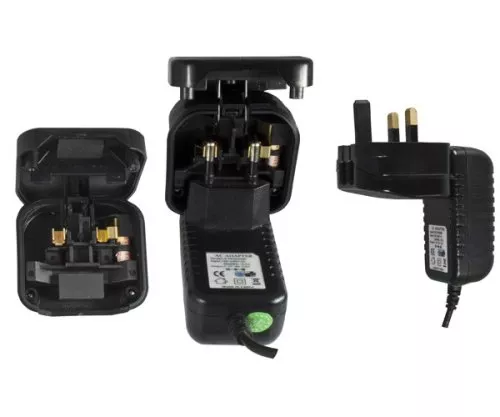 Power adapter EU power supply to UK type G plug, 3A, screwed, black, PCP