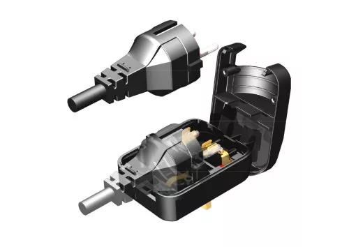 Stromadapter CEE 7/3 auf AUS Typ I Stecker, verschraubt, schwarz