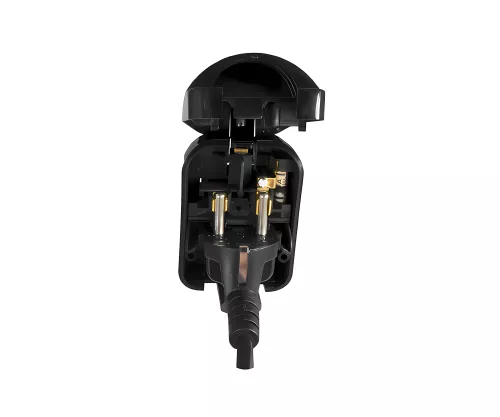 Stromadapter CEE 7/3 Buchse auf UK Typ G Stecker, 5A, verschraubt, schwarz