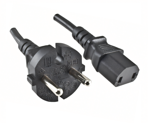 Sieťový kábel Europe CEE 7/17 na C17, 1 mm², obrysová zástrčka, VDE, čierny, dĺžka 2,00 m