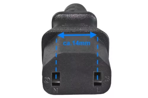 Netzkabel Europa CEE 7/17 auf C17, 1mm², Konturenstecker, VDE, schwarz, Länge 2,00m