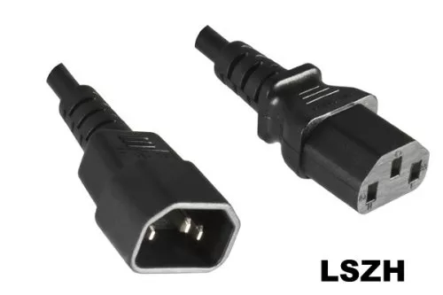 Cold appliance cable C13 to C14, YP-32/YC-12 LSZH, 1mm², extension, VDE, black, length 1,00m