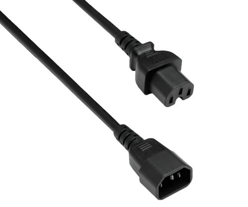 Hot appliance cable C14 to C15, 0.75mm², extension, VDE, black, length 2.00m
