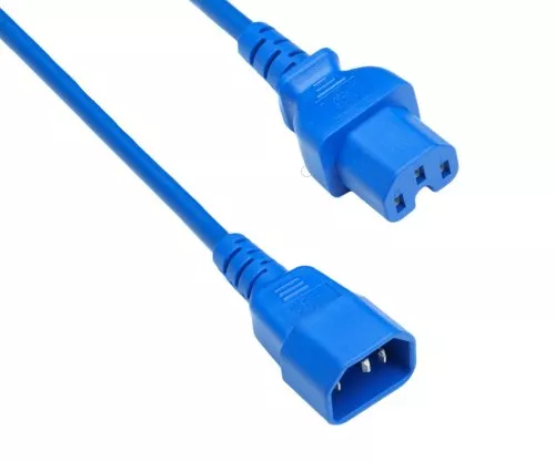 Warm appliance cable C14 to C15, 1mm², H05V2V2F3G 1mm², extension, blue, length 1.50m
