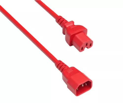 Warmgerätekabel C14 auf C15, 1mm², H05V2V2F3G 1mm², Verlängerung, rot, Länge 1,50m