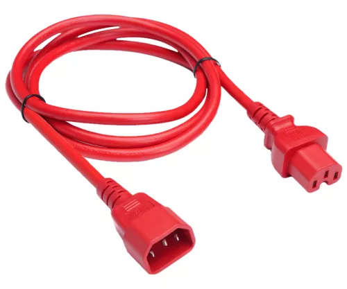 Warmgerätekabel C14 auf C15, 1mm², H05V2V2F3G 1mm², Verlängerung, rot, Länge 1,50m