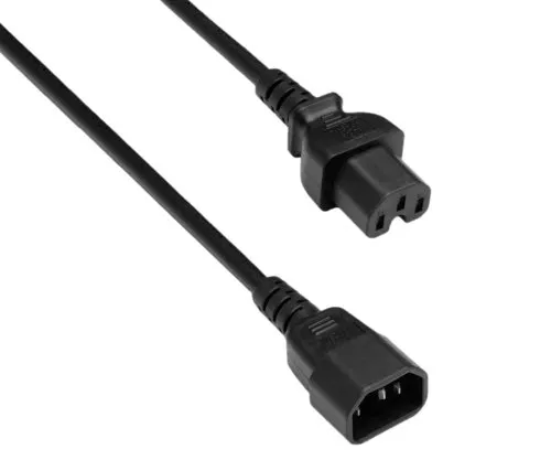 Warmgerätekabel C14 auf C15, 1mm², H05V2V2F3G 1mm², Verlängerung, schwarz, Länge 1,50m