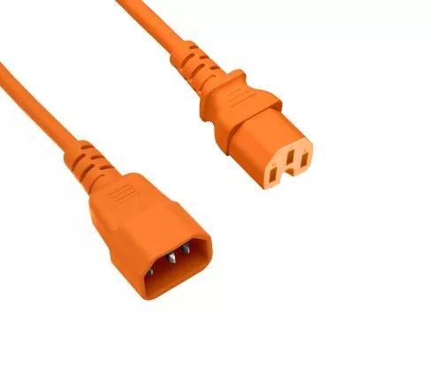 Apparaatkabel C14 naar C15, 1mm², VDE, IEC 60320-C14/C15, verlenging, oranje, lengte 2,00m
