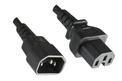 Warmgerätekabel C14 auf C15, 1mm², Verlängerung, VDE, schwarz, Länge 3,00m