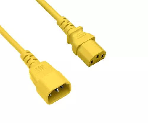 Cold appliance cable C13 to C14, 0,75mm², extension, VDE, yellow, length 1,00m