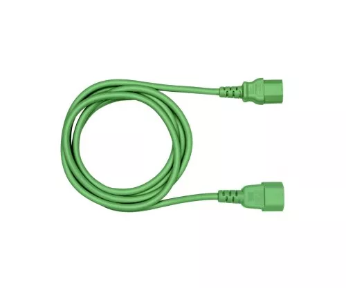 Napájací kábel C13 na C14, zelený, 0,75 mm², predlžovací, VDE, dĺžka 1,00 m